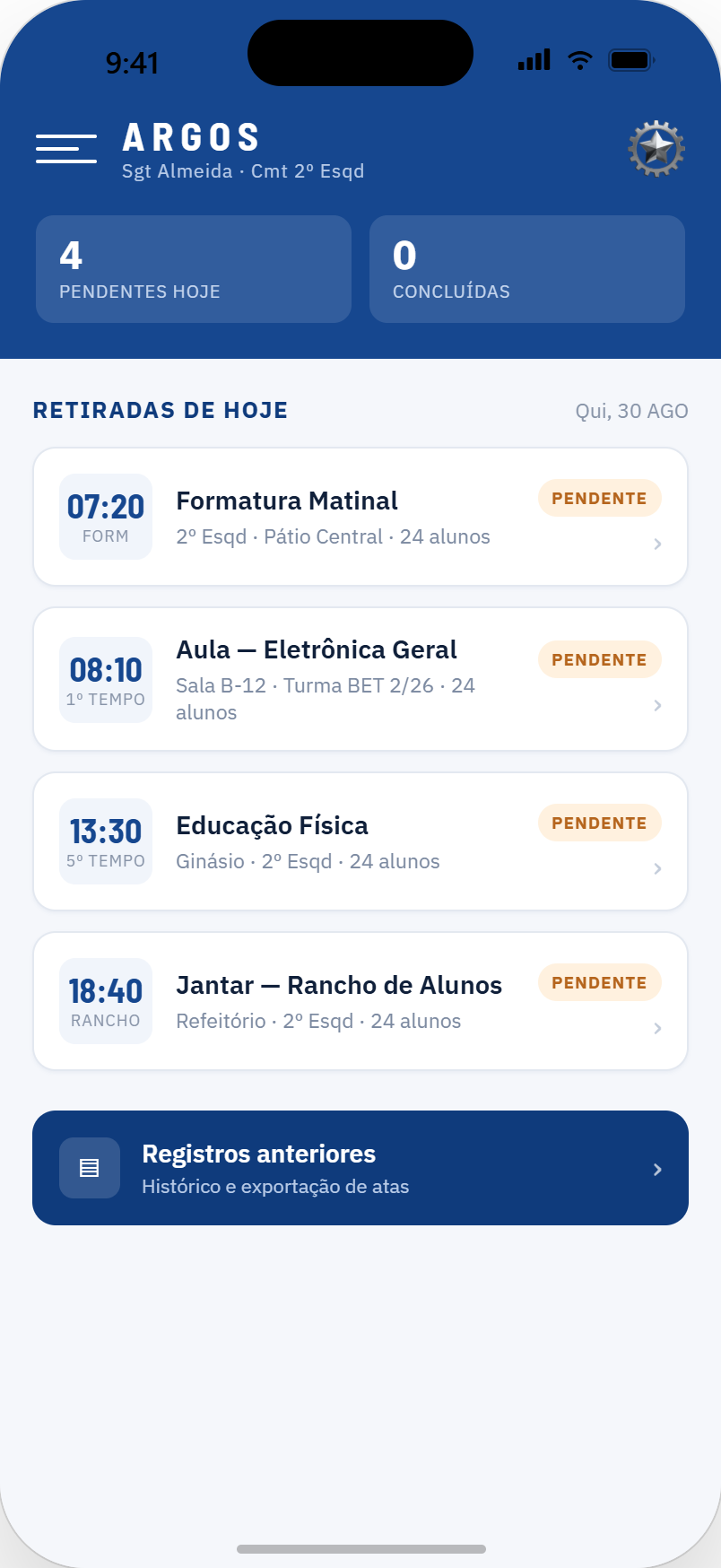 Tela principal do aplicativo Argos
